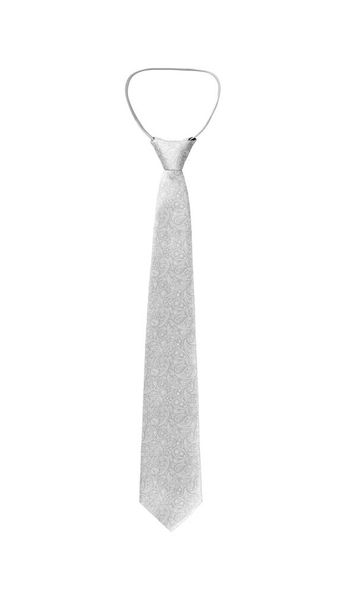 Paisley pattern stylish narrow tied white tie isolated on white background - Photo, Image