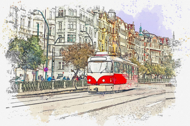 traditionelle Straßenbahn in Prag. - Foto, Bild