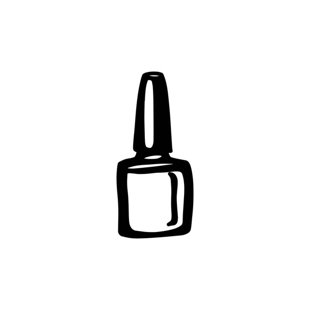 Hand draw nail Polish bottle Icon. Black nail Polish Silhouette isolated on White Background. - Vector, Image