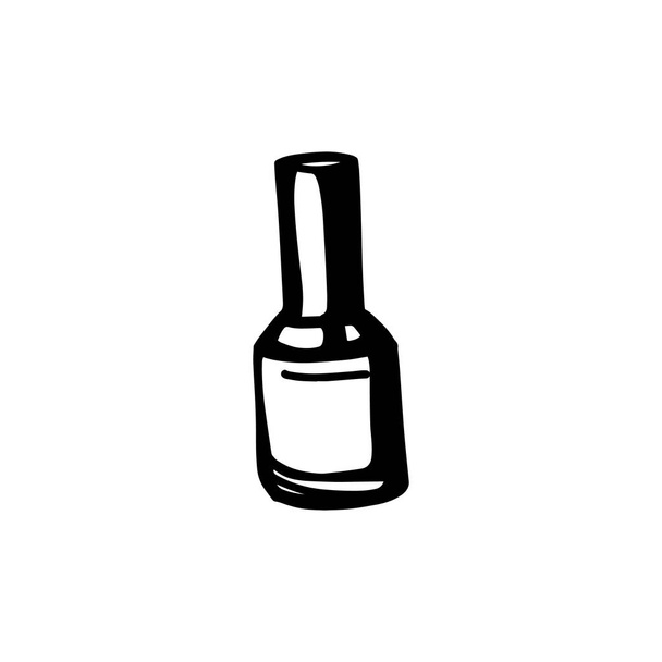 Hand draw nail Polish bottle Icon. Black nail Polish Silhouette isolated on White Background. - Vector, Image