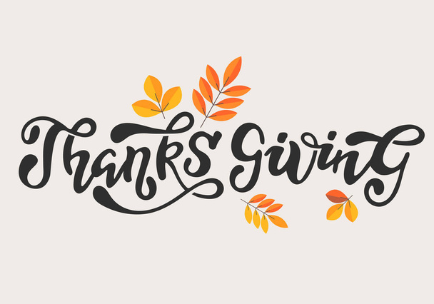 Ручной рисунок типографского постера Дня благодарения. Праздничная цитата "Счастливого Дня благодарения" на текстурированном фоне для открытки, осенней иконы, логотипа или значка. Осенняя векторная каллиграфия
 - Вектор,изображение