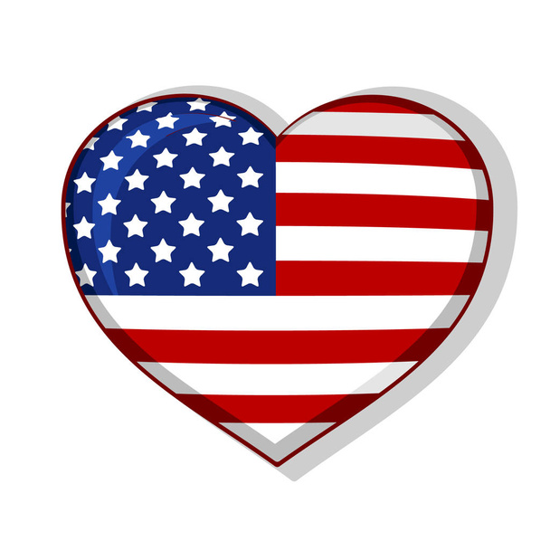Wolumetryczne serce jest namalowane w flagi USA na białym tle. Dzień Niepodległości - Wektor, obraz