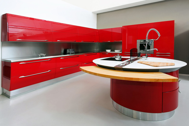 Red kitchen interior - Φωτογραφία, εικόνα
