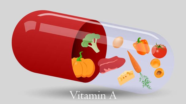 Vektorový design prášku vitamínu. Vektorový obrázek vitamínu A - Vektor, obrázek