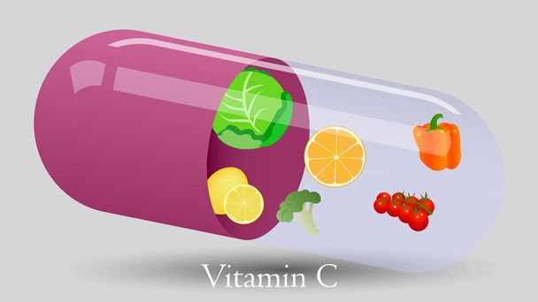 Diseño de vectores de vitaminas. Ilustración del vector de vitamina C
 - Vector, imagen