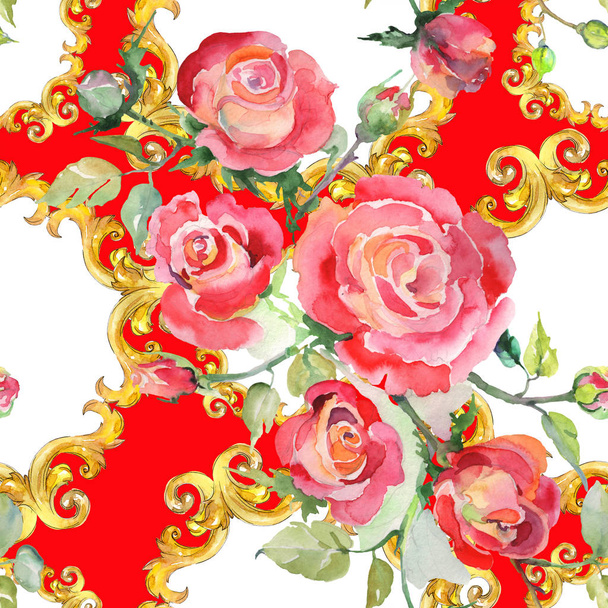 Цветочные ботанические цветы из красной розы. Набор акварельных фонов. Бесшовный рисунок фона
. - Фото, изображение