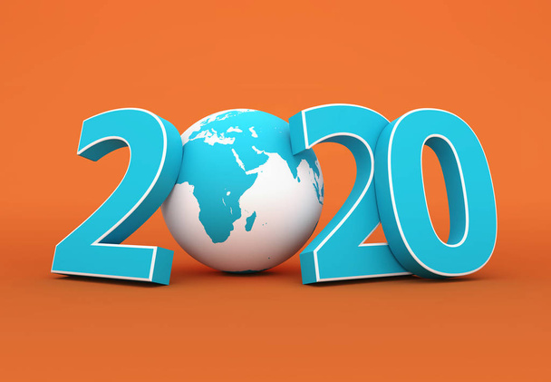 Νέο έτος 2020 δημιουργική σχεδίαση σχέδιο με γήινη σφαίρα-3D απόδοση εικόνας - Φωτογραφία, εικόνα