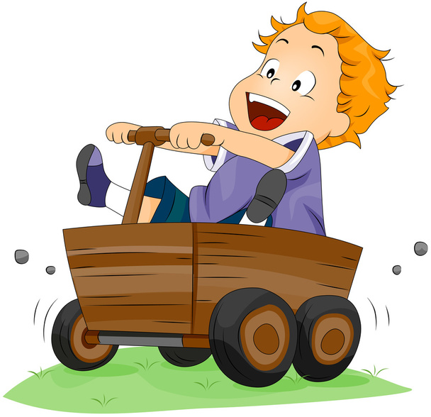 Boy on Wooden Kart - Vector, Image