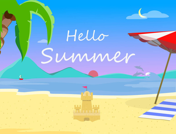 Plážové pozadí s Hello letní typografií - Fotografie, Obrázek