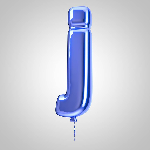 Shiny metallic blue balloon letter J lowercase isolated on white background - Fotó, kép