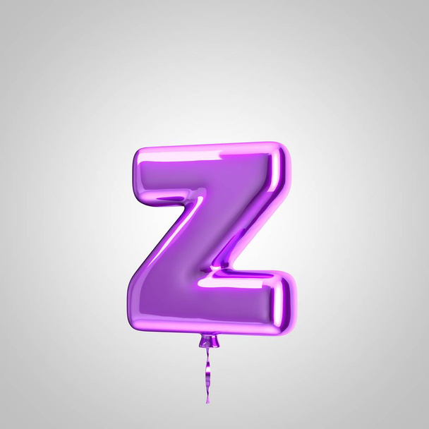 Блестящий металлический фиолетовый шарик буква Z нижний регистр изолированы на белом фоне
 - Фото, изображение