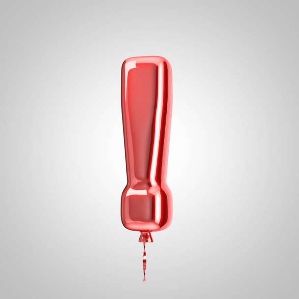 Brillante símbolo de signo de exclamación de globo rojo metálico aislado sobre fondo blanco
 - Foto, imagen
