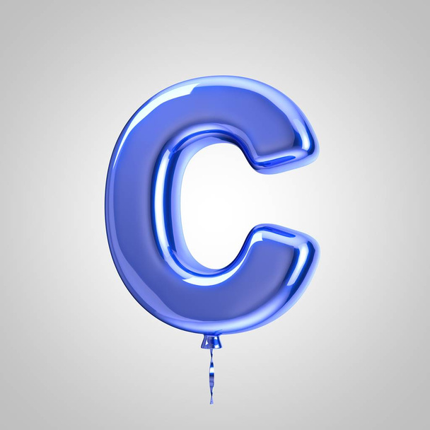 Shiny metallic blue balloon letter C uppercase isolated on white background - Fotó, kép