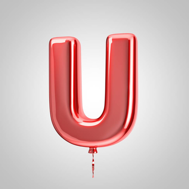 Glanzende metallic rode ballon letter U hoofdletters geïsoleerd op witte achtergrond - Foto, afbeelding