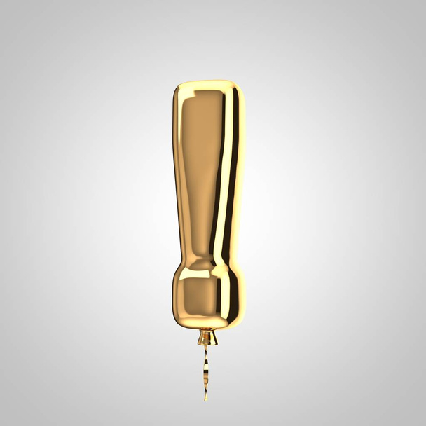 Shiny metallic gold balloon exclamation point symbol isolated on white background - Fotó, kép