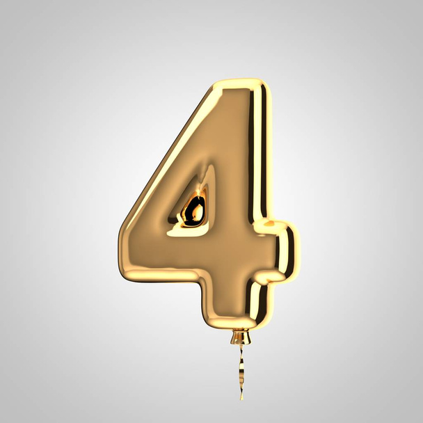 Palloncino metallico lucido numero 4 in oro isolato su sfondo bianco
 - Foto, immagini