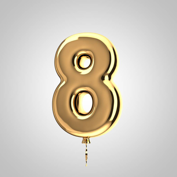 Блестящий металлический золотой шарик номер 8 изолирован на белом фоне
 - Фото, изображение