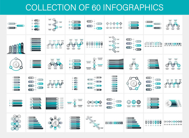 Collection of 60 infographic. Business Infographic. Diagrams, steps, options, marketing. Vector illustration. - Vektör, Görsel
