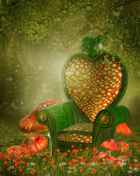 Cadeira de fadas e cogumelos
 - Foto, Imagem