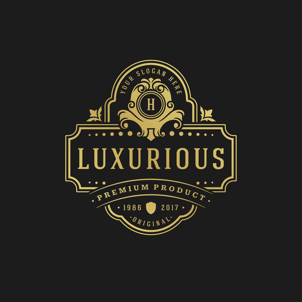 Luxury logo suunnittelu malli vektori kuva viktoriaaninen vinjetit kuninkaallinen koriste muotoja logotyypin tai merkin suunnittelu
. - Vektori, kuva