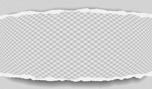 Piece of torn note paper strip with diamond pattern and soft shadow is on grey background. Vector illustration - Vector, Image