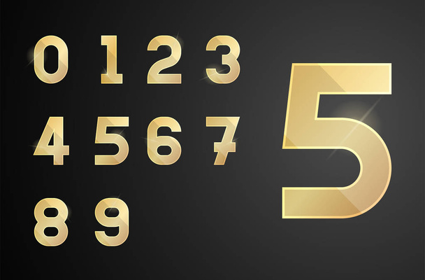 Golden numbers set. Vector icons with glows. - Vector, Image