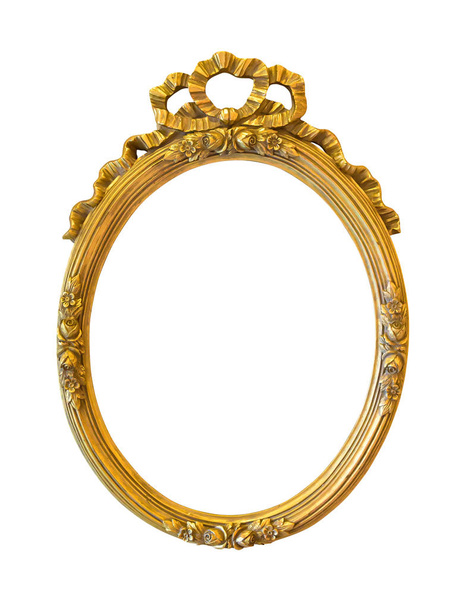 Oval golden decorative picture frame isolated on white - Photo, Image