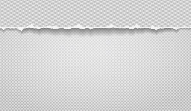 Stück zerrissener Papierstreifen mit Rautenmuster und weichem Schatten auf grauem, kariertem Hintergrund. Vektorillustration - Vektor, Bild
