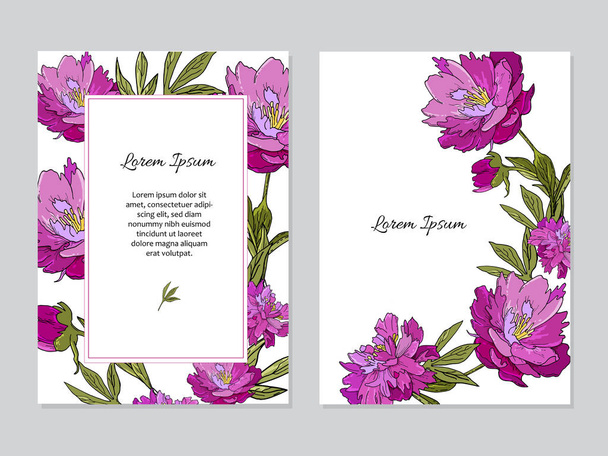 Set van kaarten met Peony bloemen. Bruiloft ornament concept.  - Vector, afbeelding