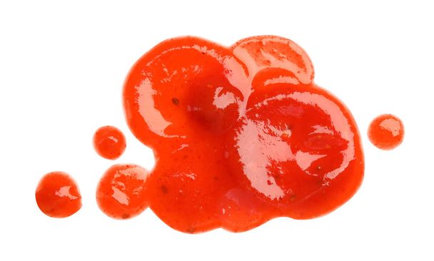 Tasty tomato sauce isolated on white, top view - Fotó, kép