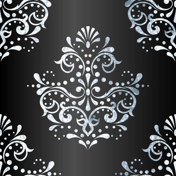 victorian pattern with detailed silver-leaf design on anthracite gradient background. Graphics are grouped and in several layers for easy editing. The file can be scaled to any size. - Vetor, Imagem