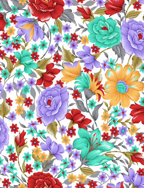 sorunsuz geleneksel renkli çiçek tasarımı - Fotoğraf, Görsel