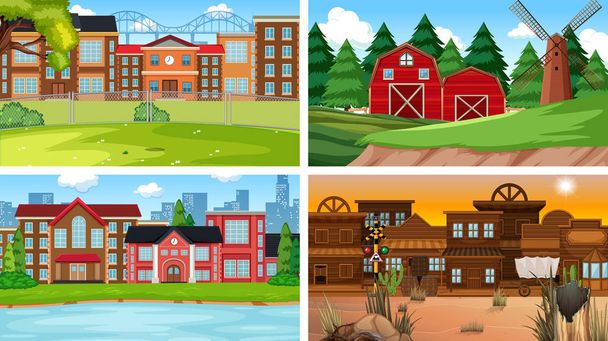 Set of nature building different scene - Vector, Image