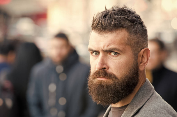 Bearded and cool. Barber tips maintain beard. Hipster appearance. Stylish beard and mustache fall and winter season. Beard fashion and barber concept. Man bearded hipster stylish fashionable coat - Foto, Imagem