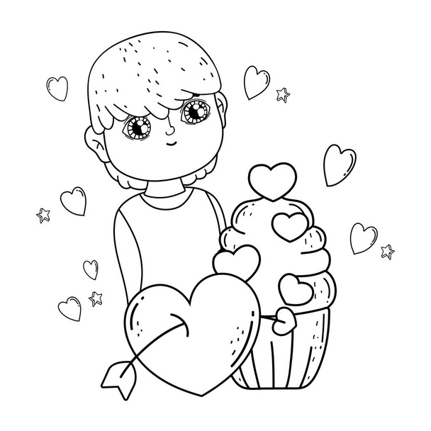fiatal aranyos szerelmes fiú Cupcake - Vektor, kép