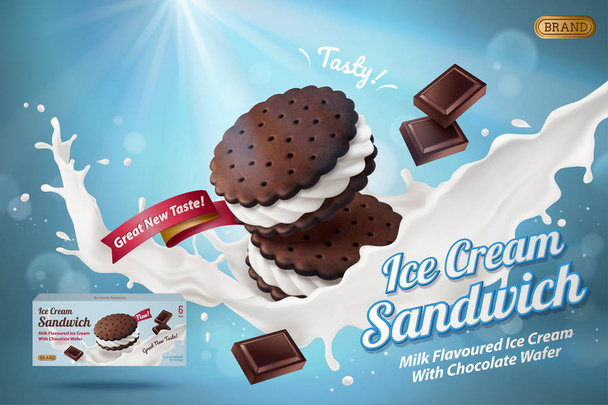 Ice cream sandwich cookie ads - Вектор,изображение