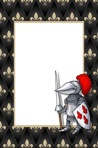 中世の背景にパイクと盾を持つ騎士とフレーム - ベクター画像