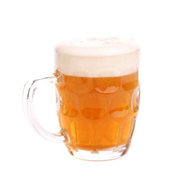 Mug of beer with foam isolated on white - Foto, afbeelding
