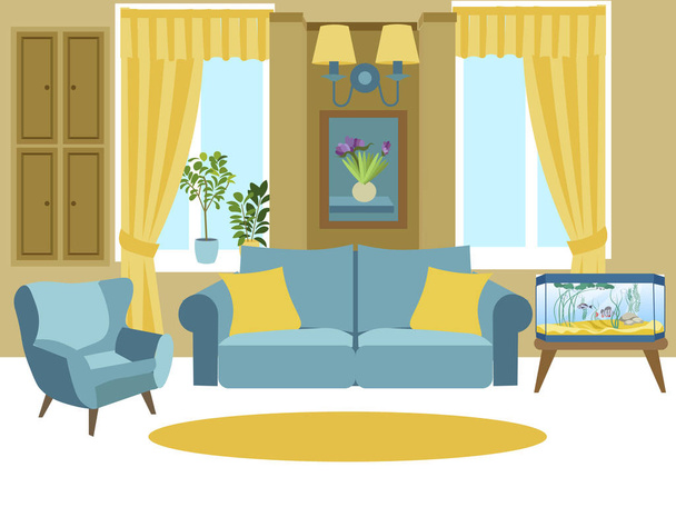 Interno del soggiorno. illustrazione vettoriale del fumetto piatto
 - Vettoriali, immagini