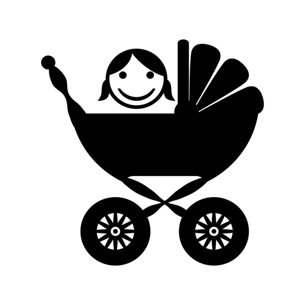 Vauvanvaunusiluetti. Onnellinen vauva tyttö rattaissa
. - Vektori, kuva