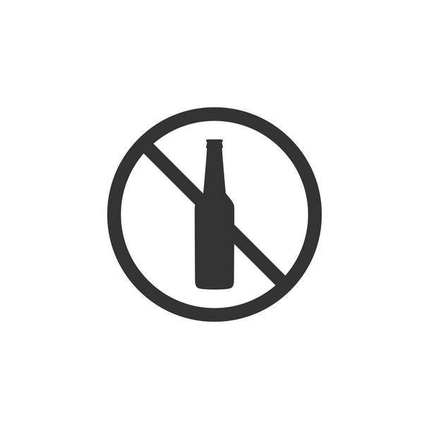 No alcohol icon isolated. Prohibiting alcohol beverages. Forbidden symbol with beer bottle glass. Flat design. Vector Illustration - Vector, Image