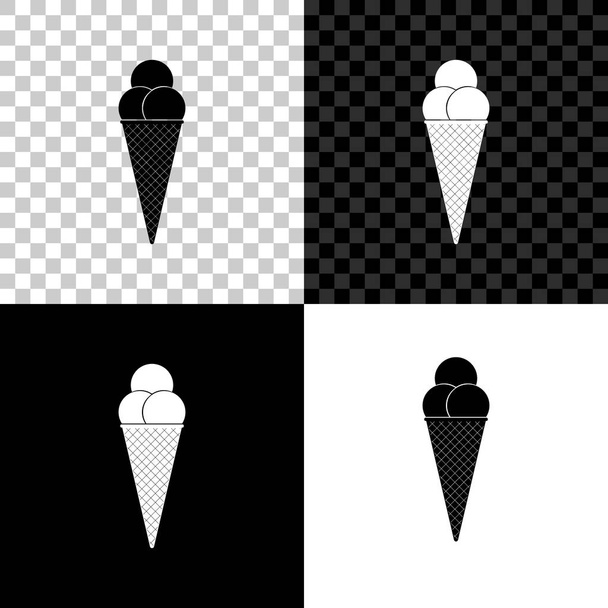 Helado en icono de cono de gofre aislado sobre fondo negro, blanco y transparente. Ilustración vectorial
 - Vector, Imagen