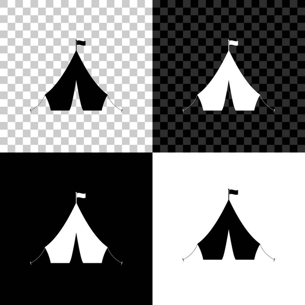 Туристическая палатка с иконкой флага изолирована на черном, белом и прозрачном фоне. Векторная миграция
 - Вектор,изображение