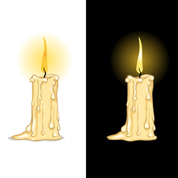 Burning candle on a white and black background - Vector, Image