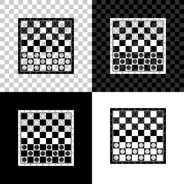 Настільна гра в шашки ізольована на чорному, білому і прозорому тлі. Стародавня інтелектуальна настільна гра. Шахова дошка. Білі та чорні чіпси. Векторна ілюстрація
 - Вектор, зображення
