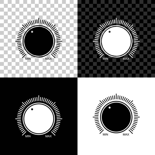 黒、白、透明の背景に分離されたダイヤルノブレベルの技術設定アイコン。音量ボタン、サウンドコントロール、ナンバースケールの音楽ノブ、アナログレギュレータ。ベクトルイラストレーション - ベクター画像
