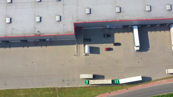 Distribution warehouse with trucks of different capacity. Aerial View - Footage, Video
