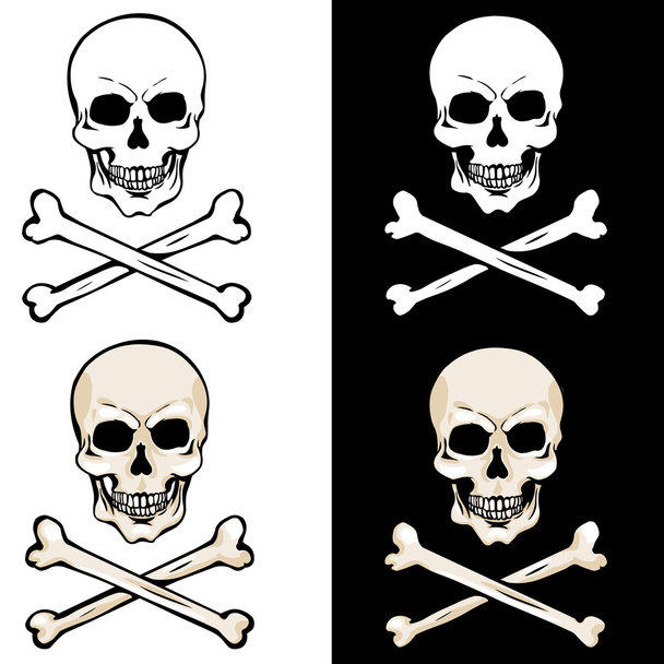 Crânio vetorial e ossos cruzados em fundos brancos e pretos
 - Vetor, Imagem