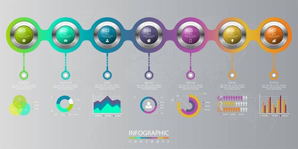 Vector infographics template for chart, diagram, web design, presentation, workflow layout. Business concept with 7 options, parts, steps or processes - Vector, Image