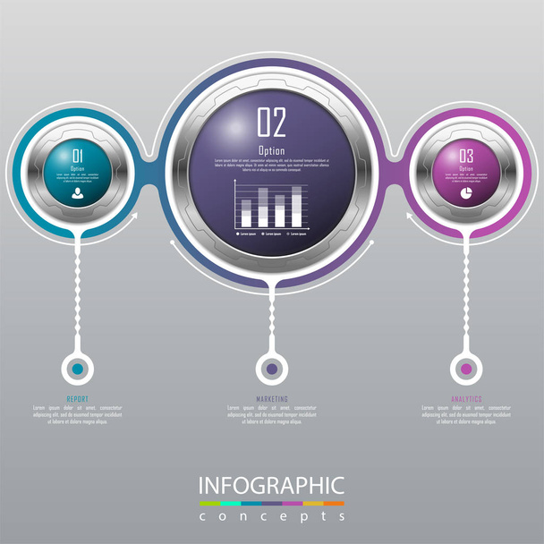 Vector infographics template voor grafiek, diagram, webdesign, presentatie, workflow layout. Bedrijfsconcept met 3 opties, onderdelen, stappen of processen - Vector, afbeelding